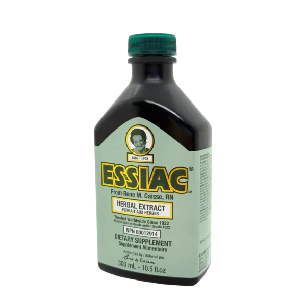 Essiac kruidenthee fles zijaanzicht – originele kruidenformule van vier pure ingrediënten